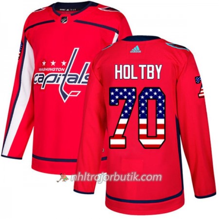 Män Ishockey Washington Capitals Tröja Braden Holtby 70 Adidas 2017-2018 Röd USA Flag Fashion Authentic